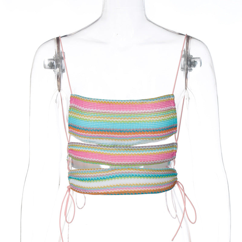 Lace-up Backless Colored Tank Top Small Vest