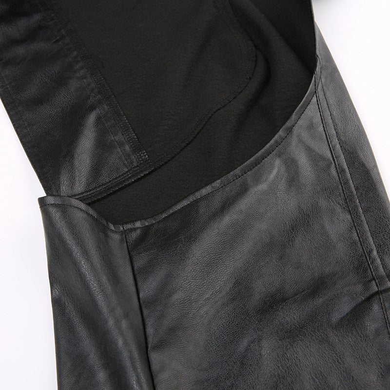 Motorcycle Long Sleeve Black Leather Jacket