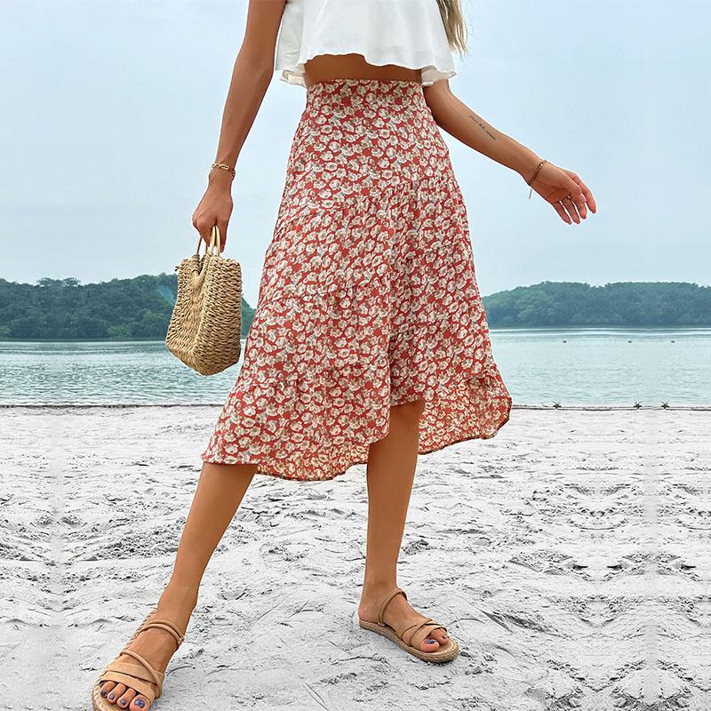 Summer Irregular Asymmetric Pattern Print Skirt