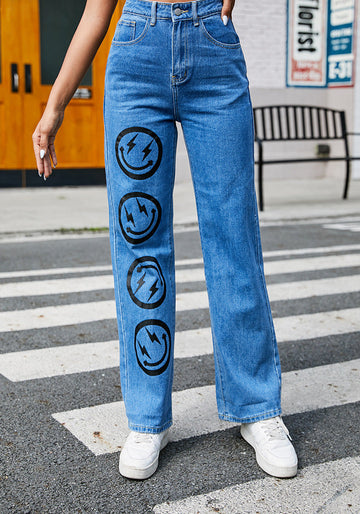 Street Jeans Women Straight Blue Trousers
