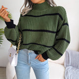 Casual Striped Half Turtleneck Sweater Women