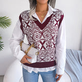 Christmas V-neck Knitted Vest Sweater Women