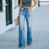 Slimming Ripped Wide-Leg Jeans Women