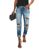 Summer Casual Washed Ripped Straight Street Jeans for Women