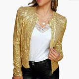 Women Stand Collar Colorful Sequined Short Casual Jacket