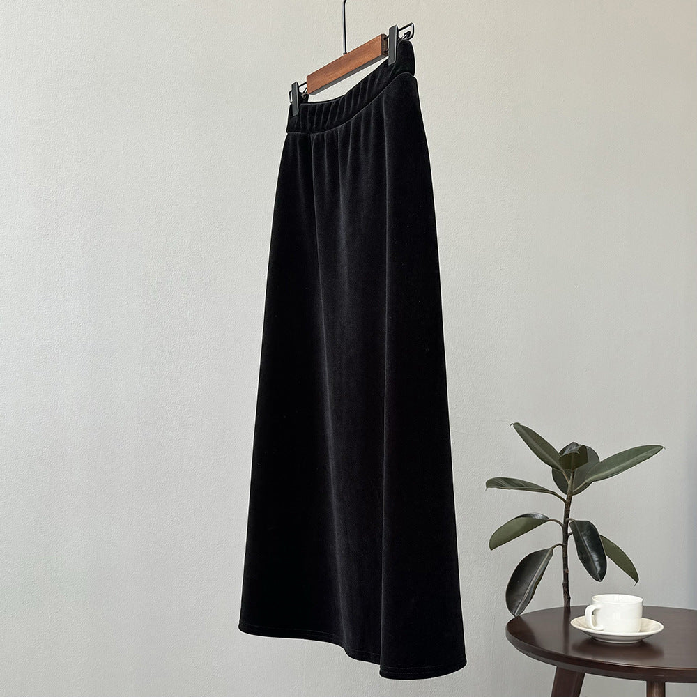 Velvet Thickened High Waist Fashionable Drape A Line Skirt
