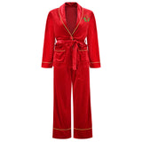 Women's velvet rose embroidered golden edge pocket pajamas