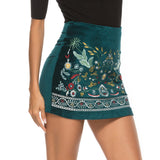 Green Corduroy Skirt Embroidered