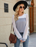 Women Summer Lace Waffle Top Round Neck T shirt