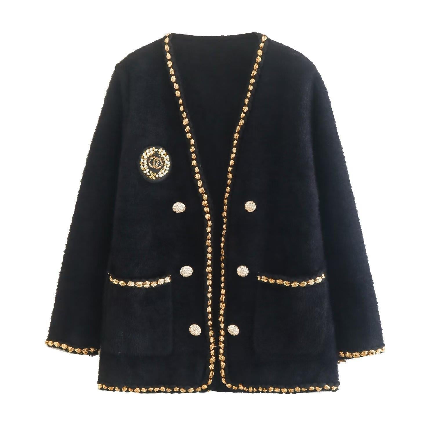 Gilded Cardigan Long Sleeve V neck Loose Knitted Coat