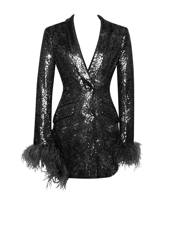sequin blazer dress Black with Feather