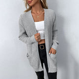 Knitted Sweater Solid Color Pocket Sweater Cardigan Coat