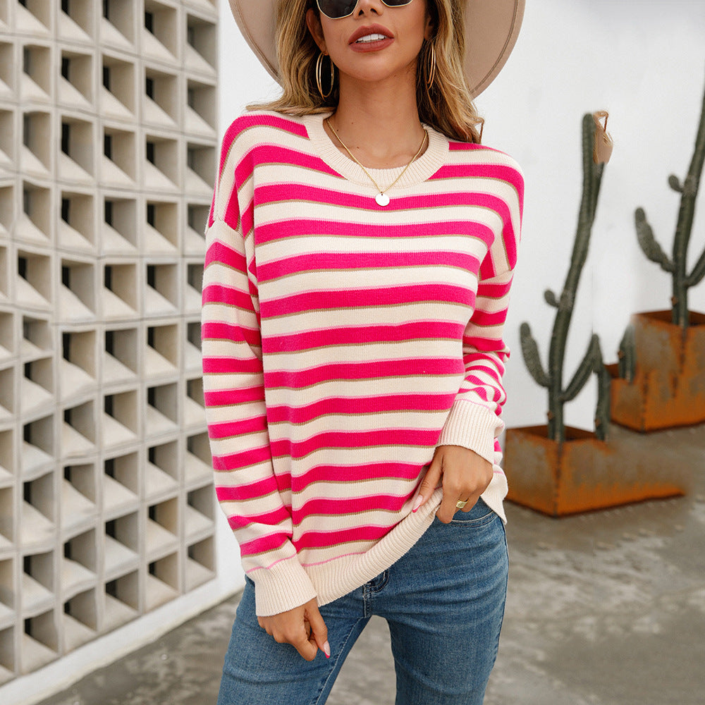Pullover Stripe round Neck Bottoming Sweater