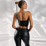 Leather Wrapped Chest Backless Tube Top Vest