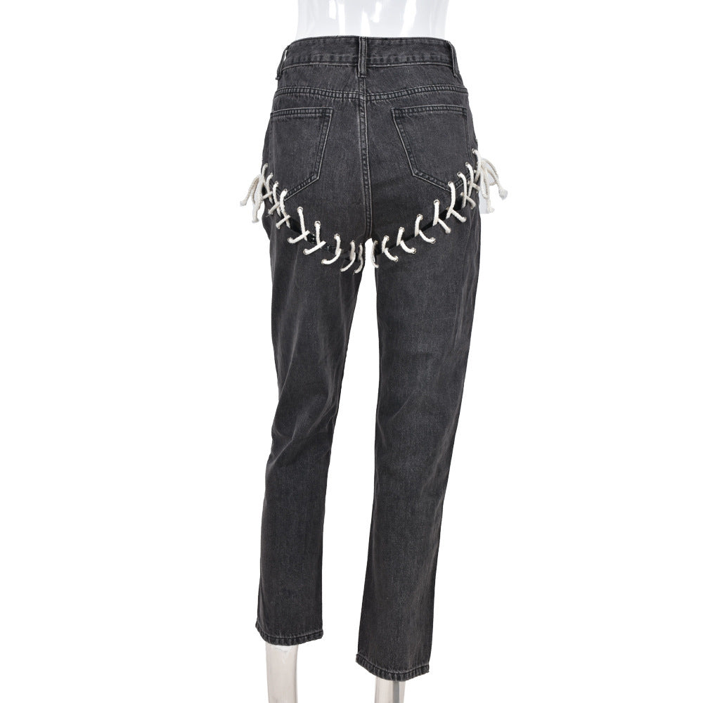 High Waist Jeans with Cutouts for Women
