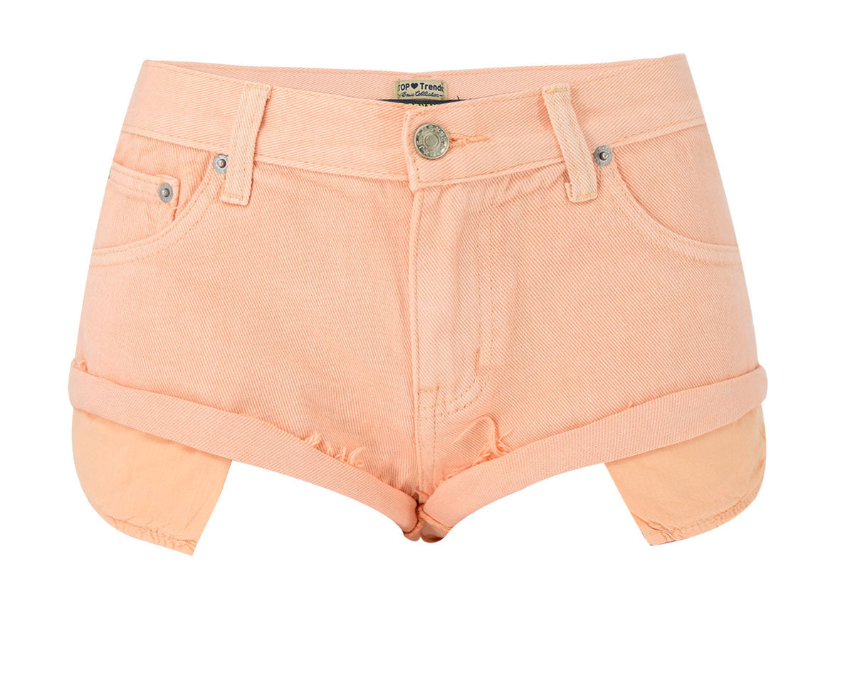 Women Macaron Pink Low Waist Denim Shorts