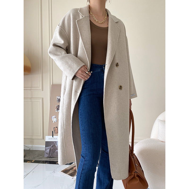 Reversible Woolen Coat Women Loose Mid-Length Wool Coat