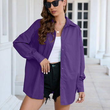 Long Sleeve Women Cotton Solid Color Shirt