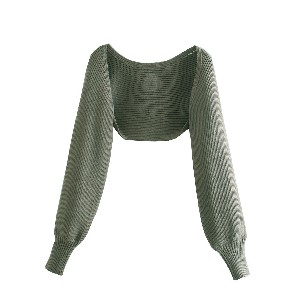 Knitted Solid Color Slim Fit Oversleeve Top