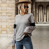 Leopard Print Contrast Color Knitwear Top Stitching