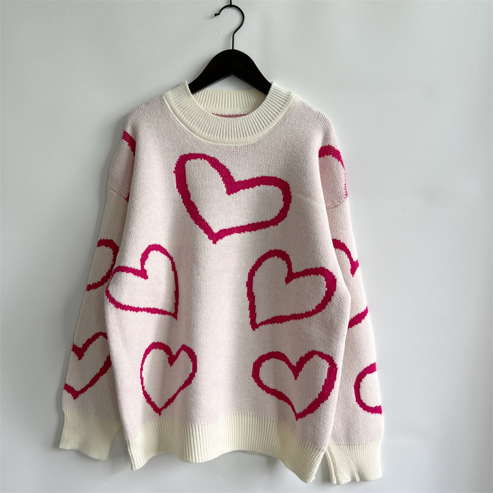 Valentine Day Love Pattern Sweater round Neck
