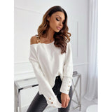 Sexy Chain Fastener Decoration Long Sleeved Top Women