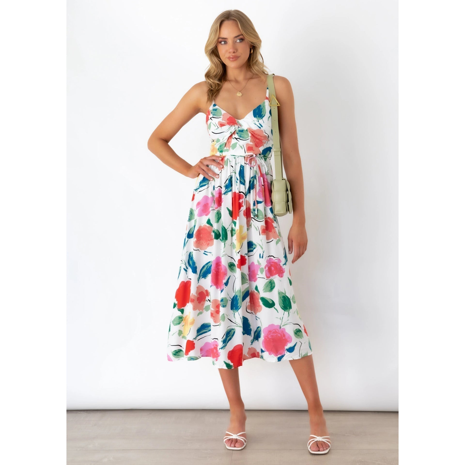 Summer Fresh Sweet Digital Floral Printing Slip Dress