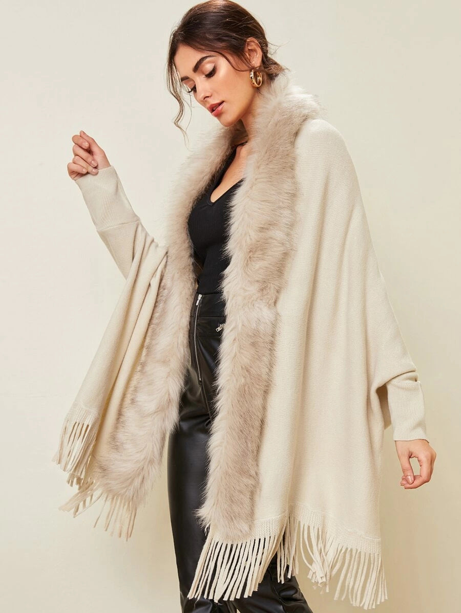 Fur Collar Shawl Sweater Coat Women