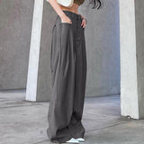 Solid Color Loose Straight Pocket Casual Woven for women
