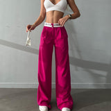 High Waist Straight Printed Contrast Color Work Pant Women