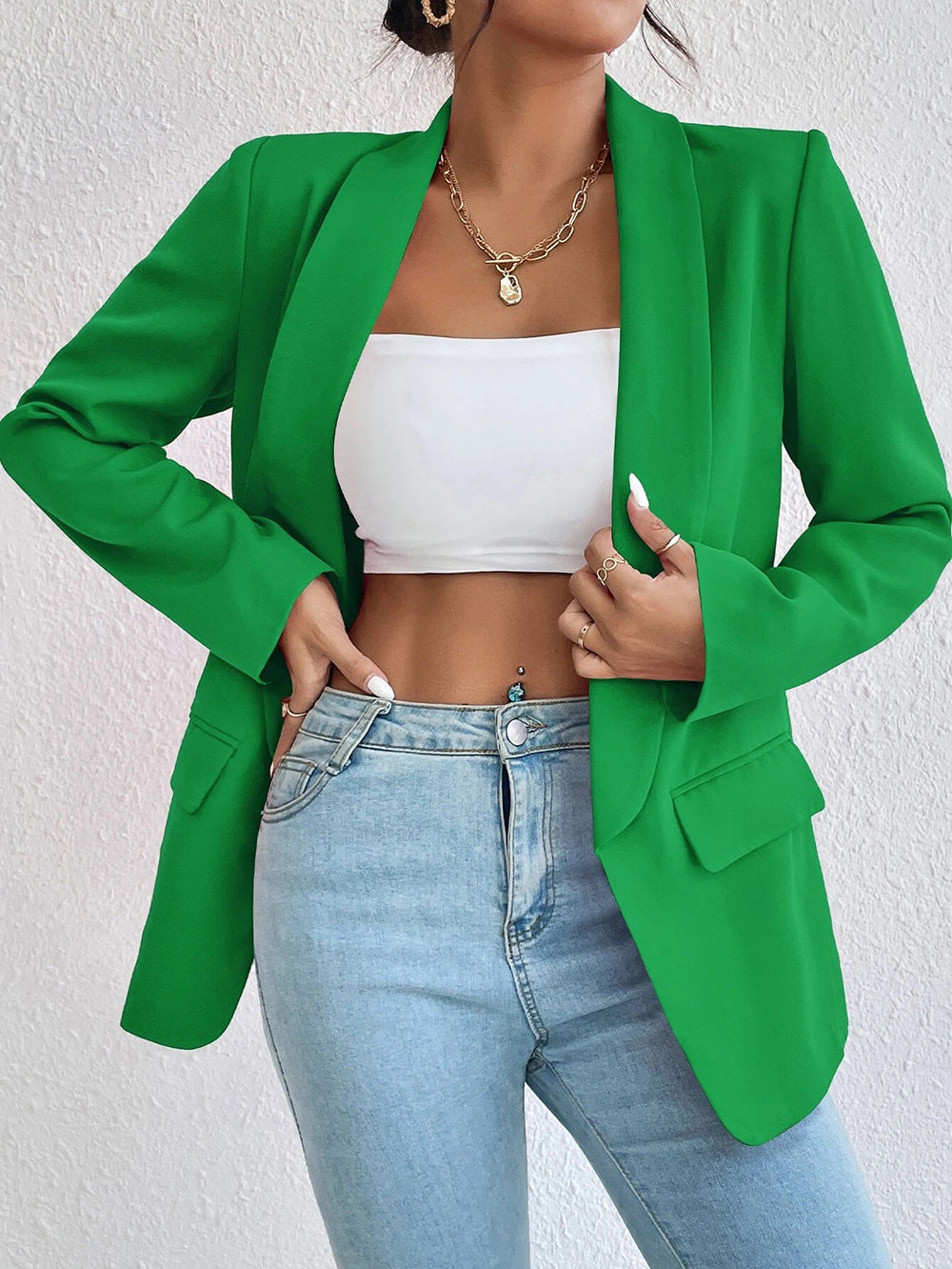 Women's Solid Color Collared Small Office Jacket