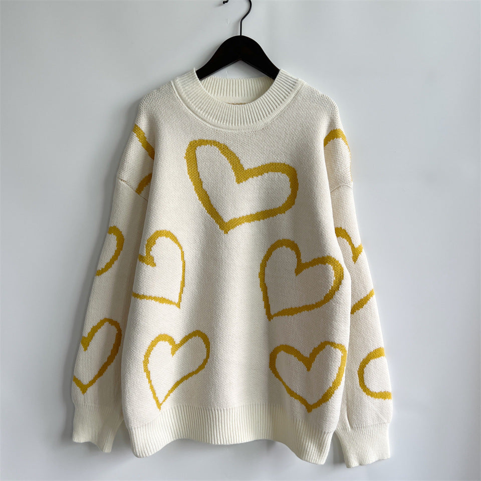 Valentine Day Love Pattern Sweater round Neck