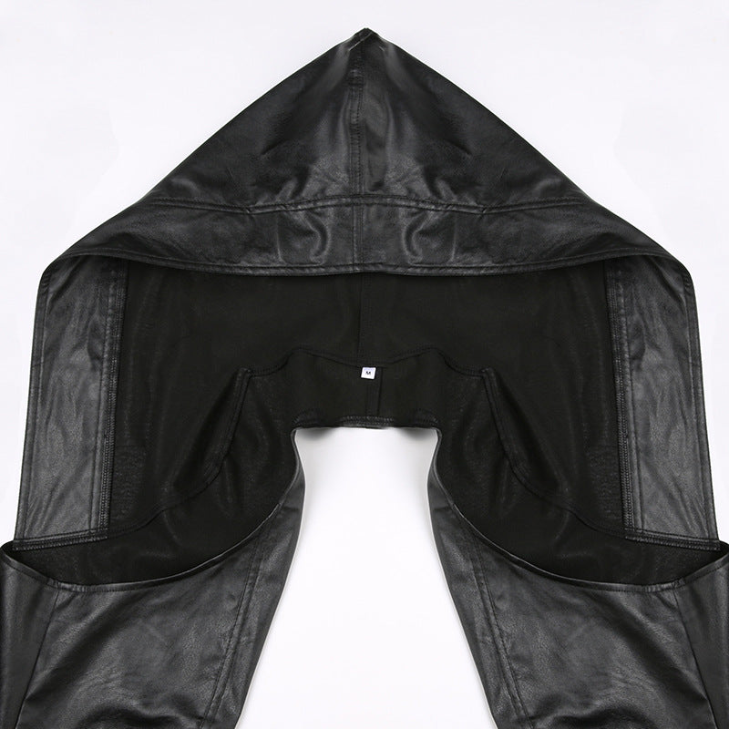Motorcycle Long Sleeve Black Leather Jacket