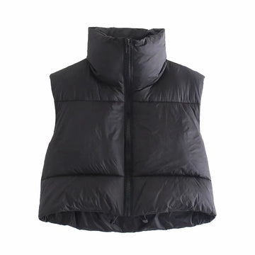 Slim Fit Sleeveless Zipped Stand Collar Cotton Vest Top