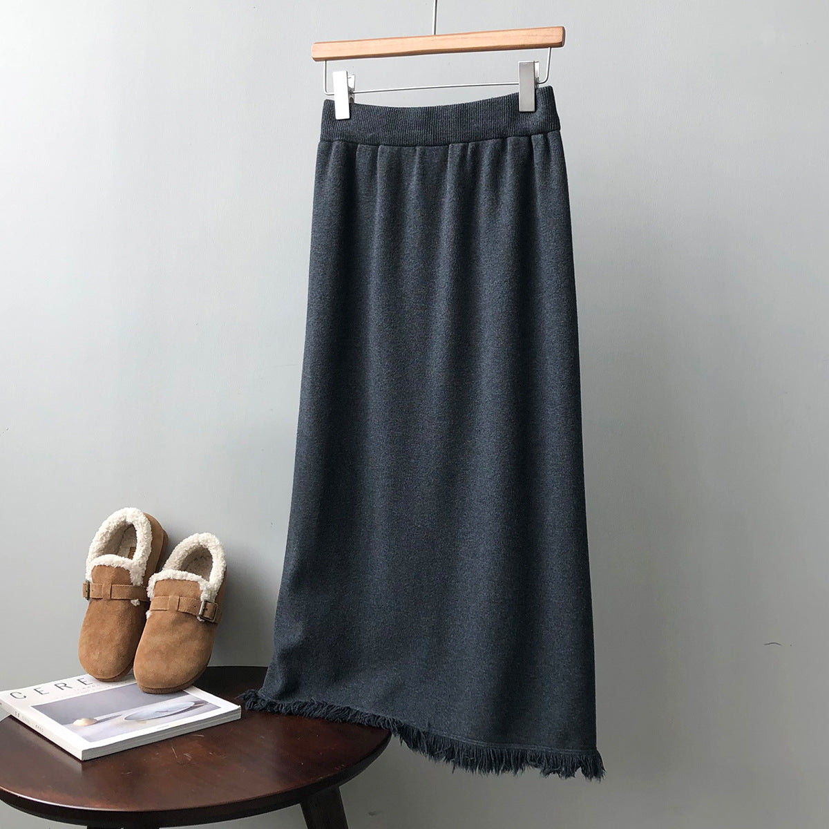 Design Tassel Knitted Skirt High Waist Midi