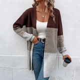 color block cardigans Long Sweater for Women