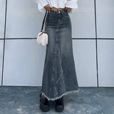 Tight Waist With Tassel Jean Skirts for Women Long