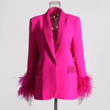 Classic Stitching Ostrich Feather Coral Red Blazer
