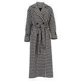 Houndstooth Long Trench Coat for Women
