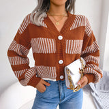 Women's Winter Striped Lantern-Sleeve Sweater Coat