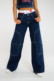 Big pocket wide leg jeans Cargo overalls wide-leg jeans
