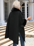Women Long Black Cardigan with Fur Collar