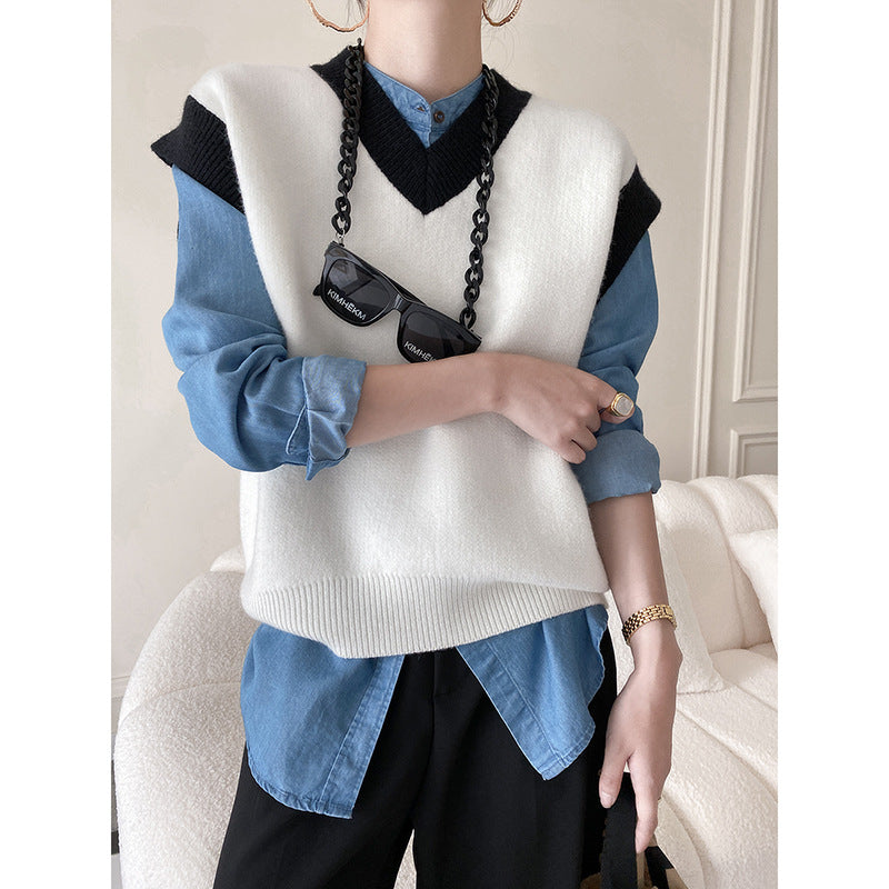 Knitted Vest Retro Sleeveless V-neck Waistcoat